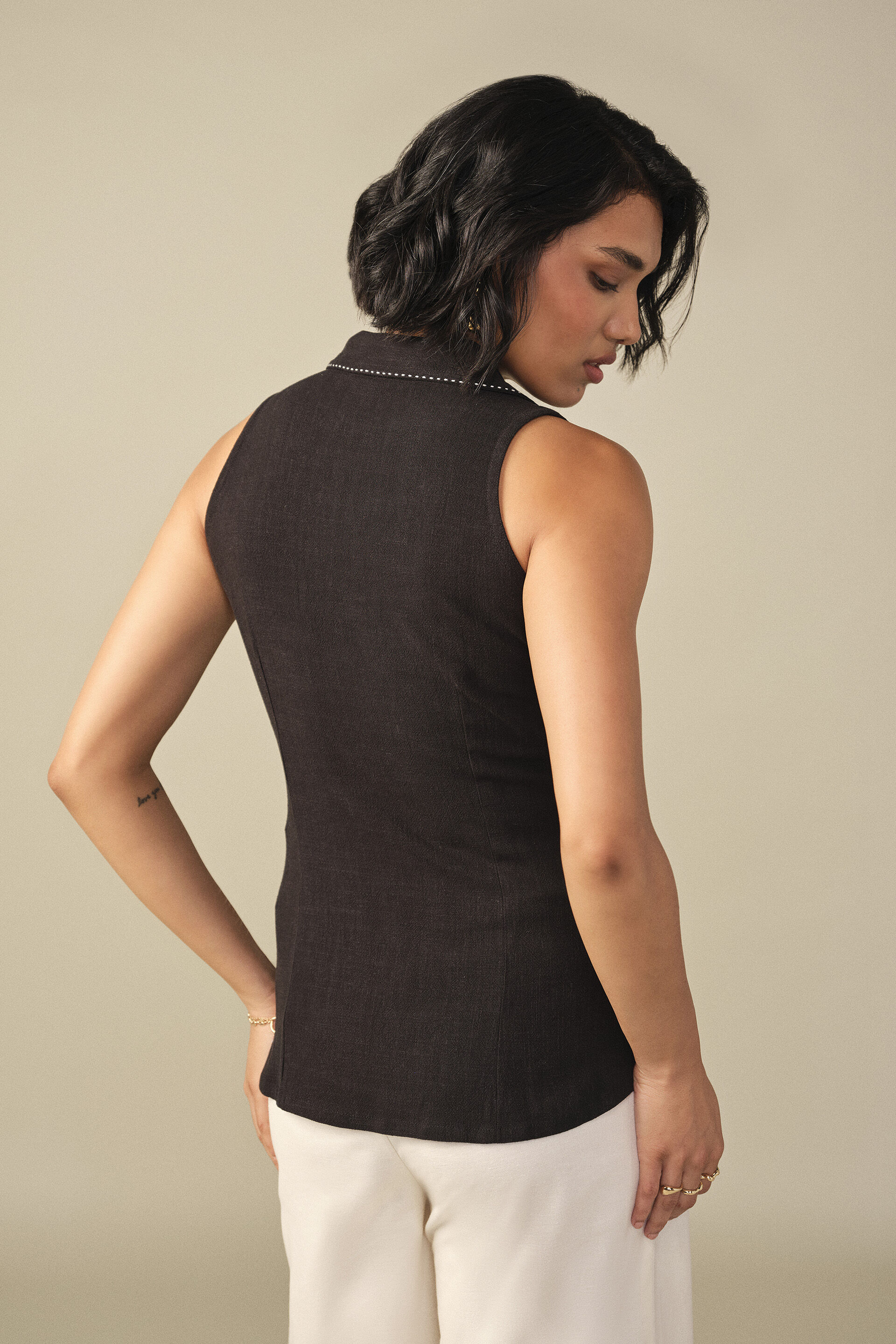 Front Tie-up Waistcoat in Black, Black, image 5